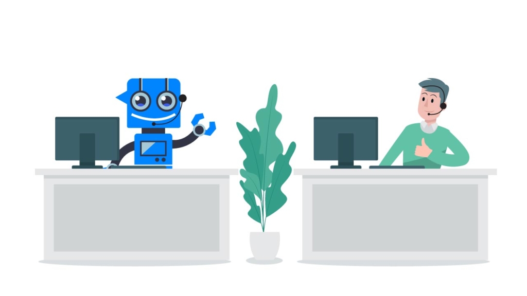 illustration of a chatbot talking to a man